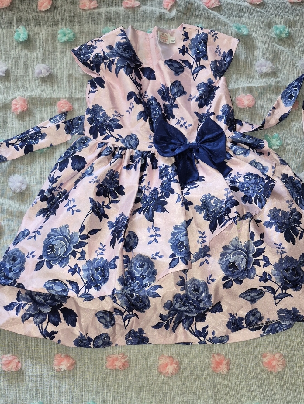 wonder nation Pink Dress with Navy Floral Print and Navy Bow